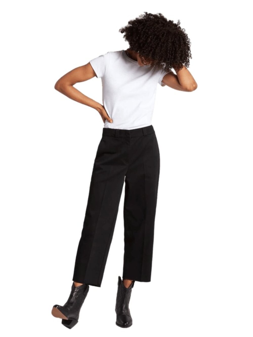 NWT Volcom Womens Size 31 31x25 Black Wide Leg Raw Hem Crop Chino Pant NEW